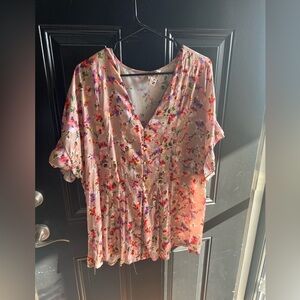 Dolan from Anthropologie Pink Floral Blouse